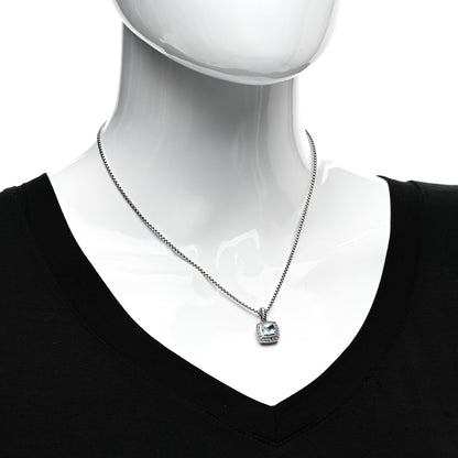 David Yurman Sterling Silver Diamond Blue Topaz 7mm Petite Albion Pendant Necklace 2 of 4