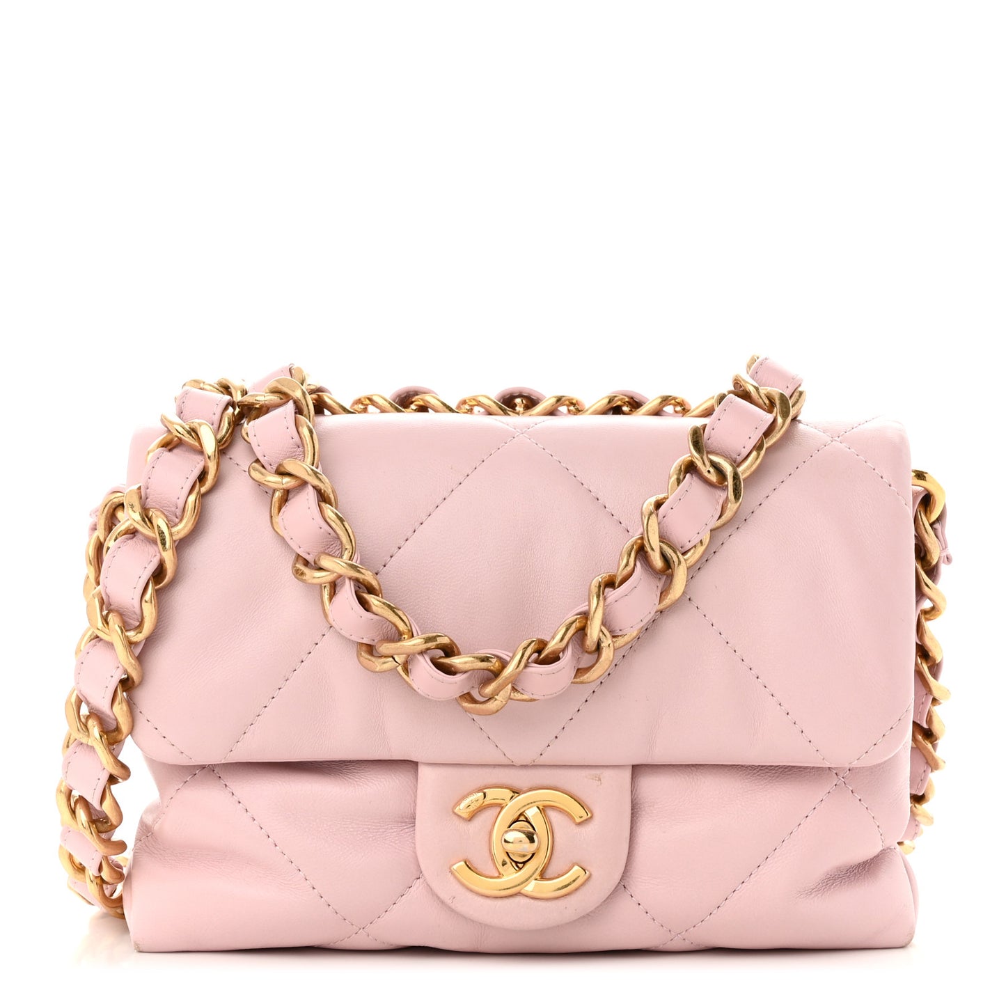 Lambskin Quilted Small Chain Top Handle Flap Rose Clair