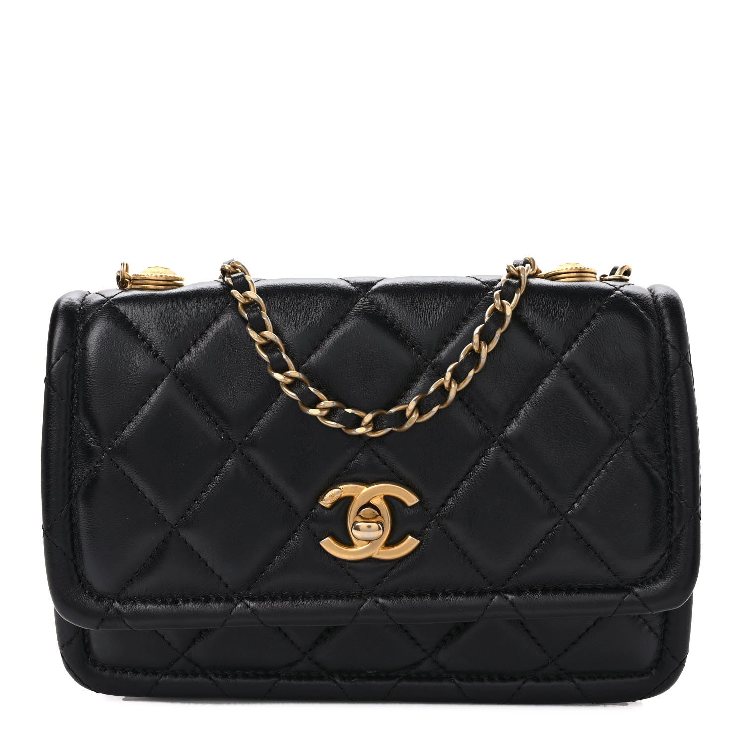 Chanel Shiny Lambskin Flap Clutch With Chain Black 1 of 11