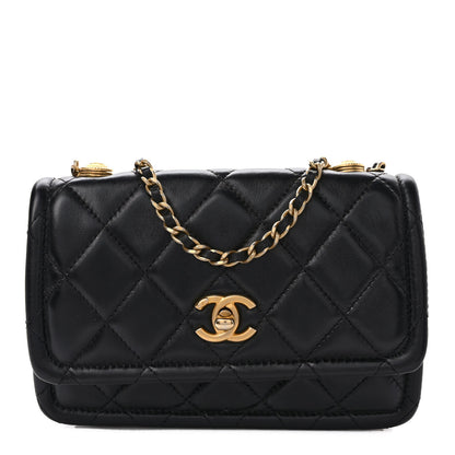Chanel Shiny Lambskin Flap Clutch With Chain Black 1 of 11