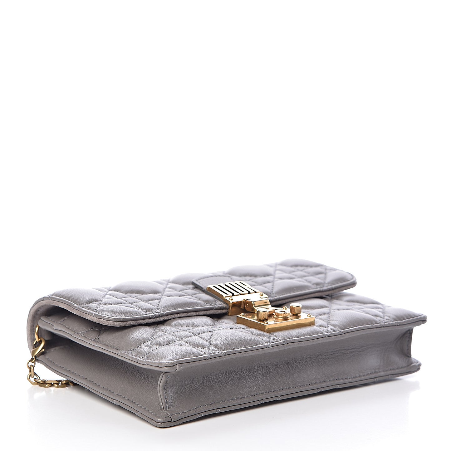 Lambskin Cannage Dioraddict Wallet on Chain Clutch Grey
