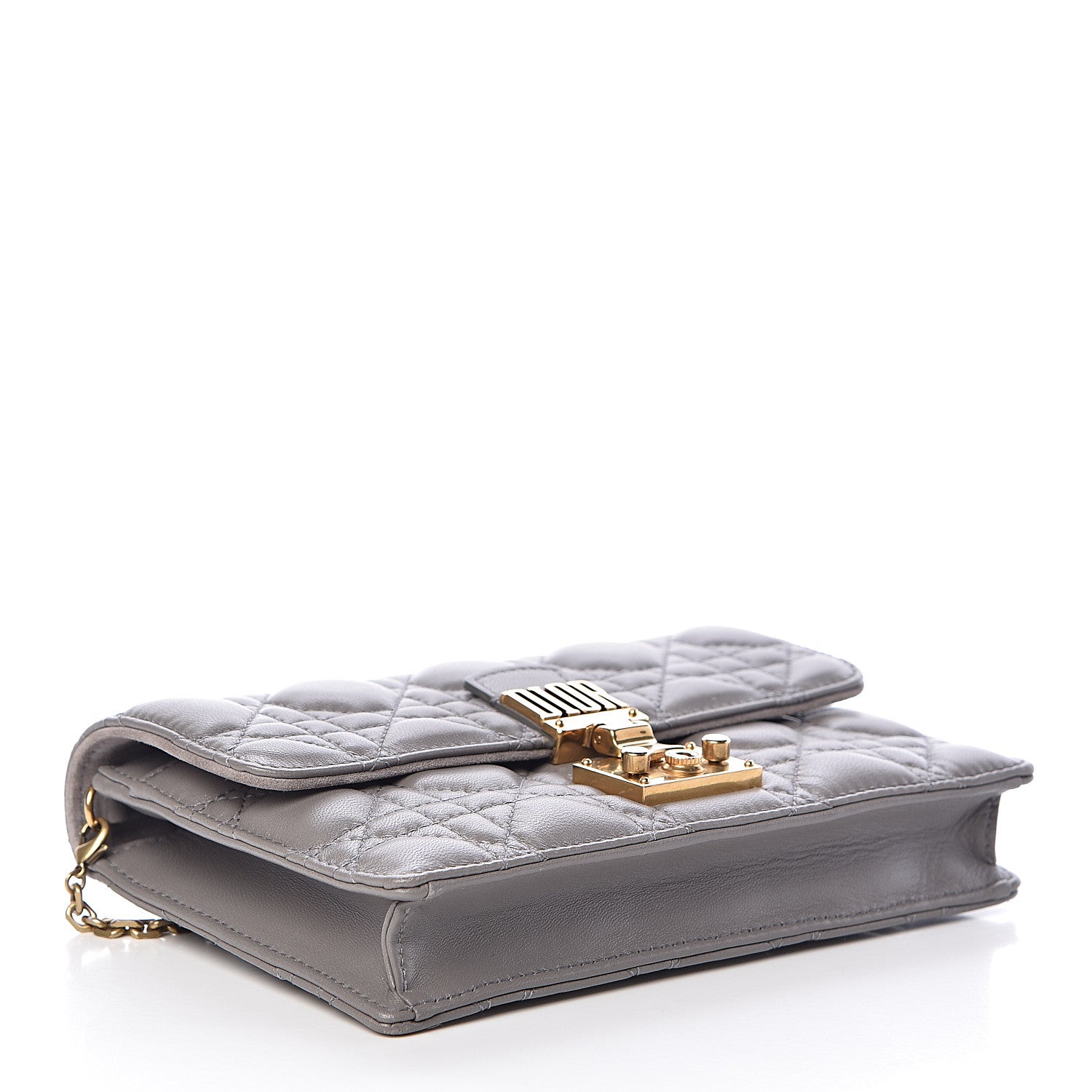Christian Dior Lambskin Cannage Dioraddict Wallet on Chain Clutch Grey 4 of 14