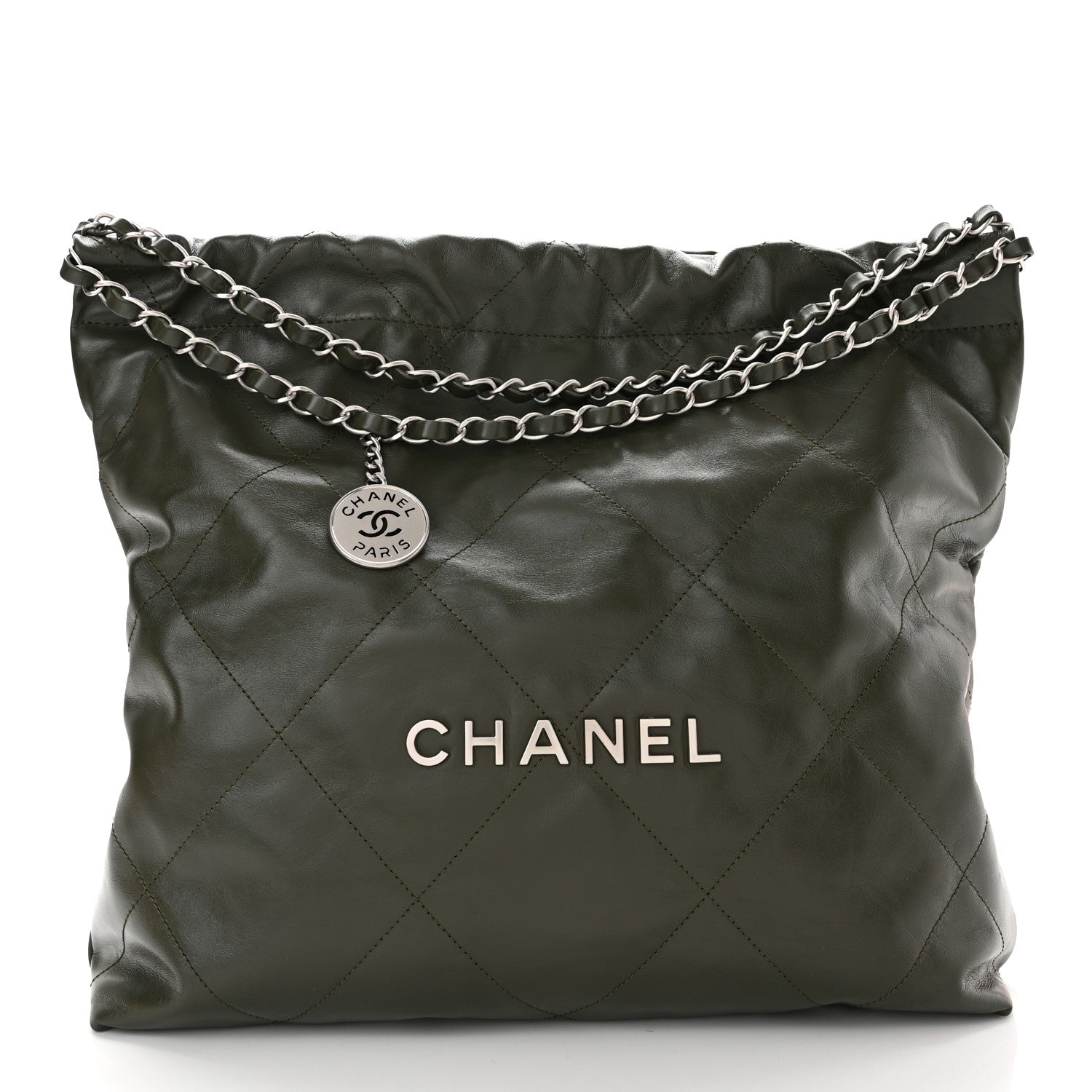 Chanel Shiny Calfskin Quilted Chanel 22 Khaki 3 of 11
