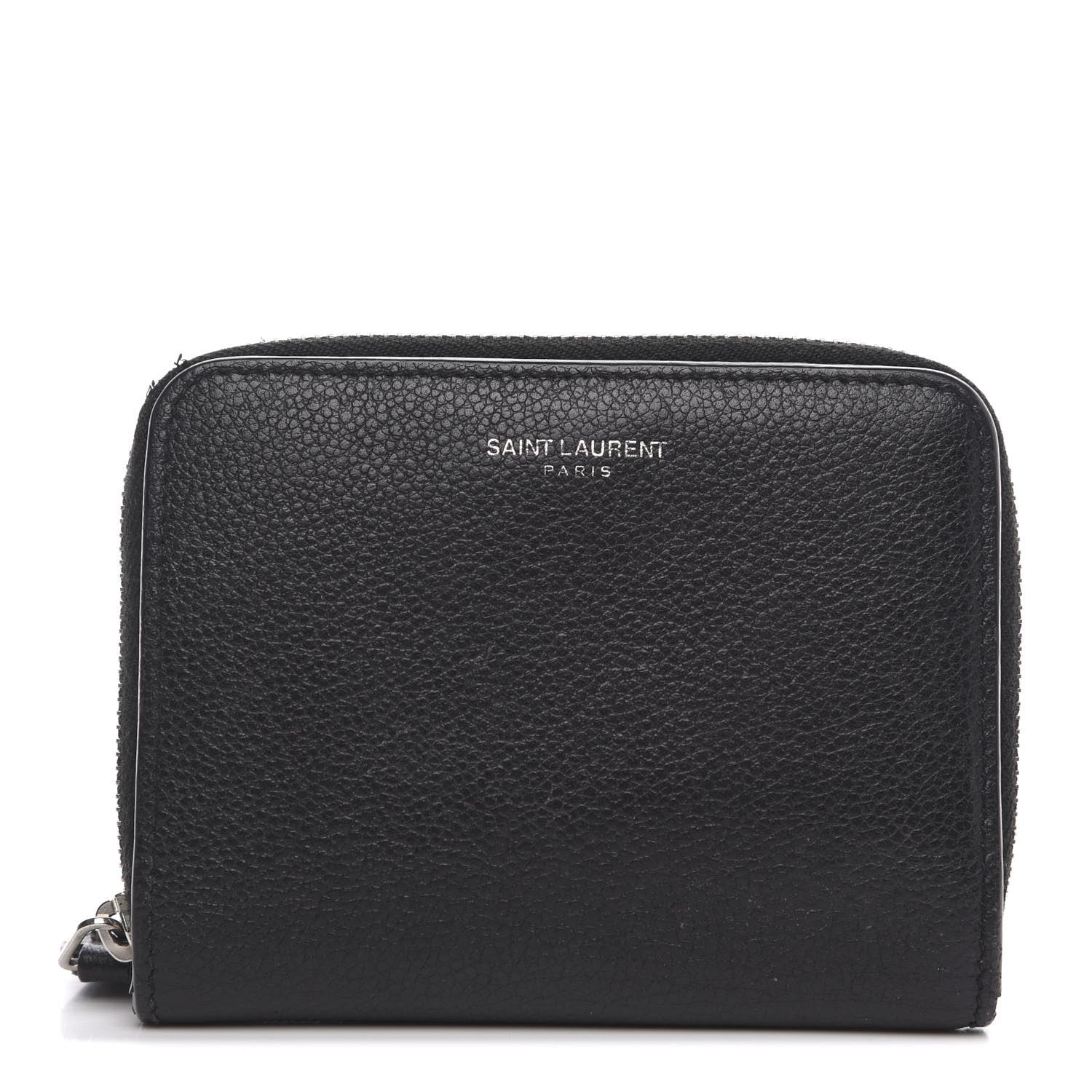 Saint Laurent Grained Calfskin Rive Gauche Compact Zip Around Wallet Black 1 of 9