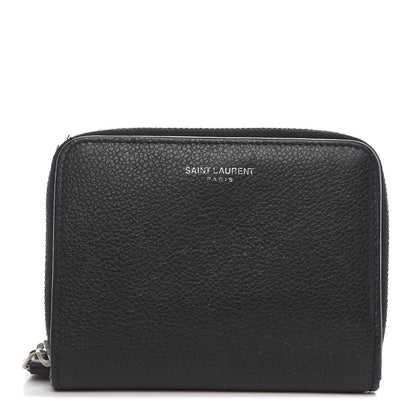 Saint Laurent Grained Calfskin Rive Gauche Compact Zip Around Wallet Black 1 of 9