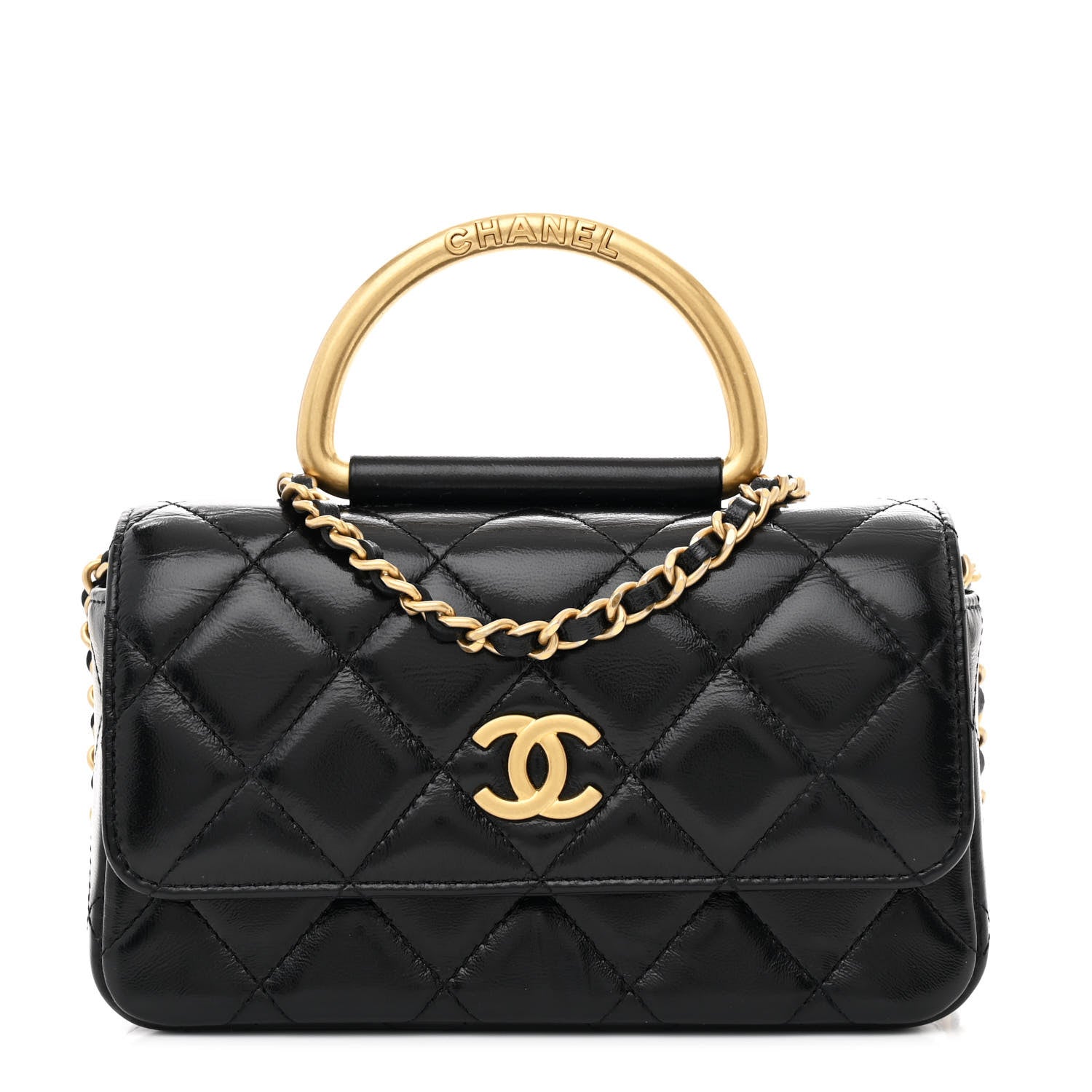 Chanel Shiny Lambskin Quilted Top Handle Flap Black 1 of 11