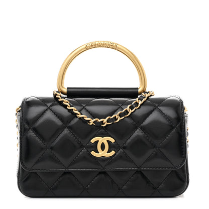 Chanel Shiny Lambskin Quilted Top Handle Flap Black 1 of 11