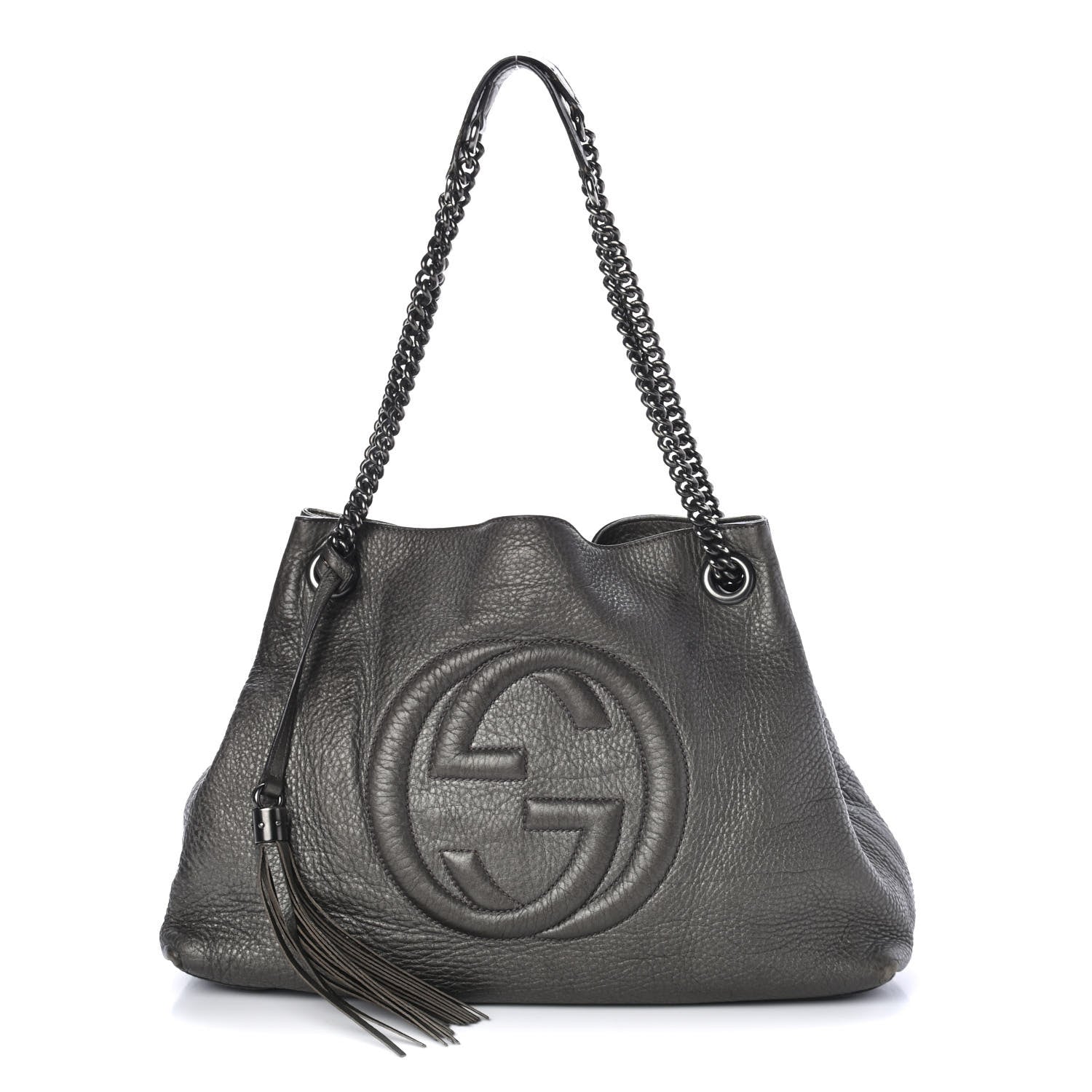 Gucci Metallic Pebbled Calfskin Medium Soho Chain Shoulder Bag Sasso 1 of 4