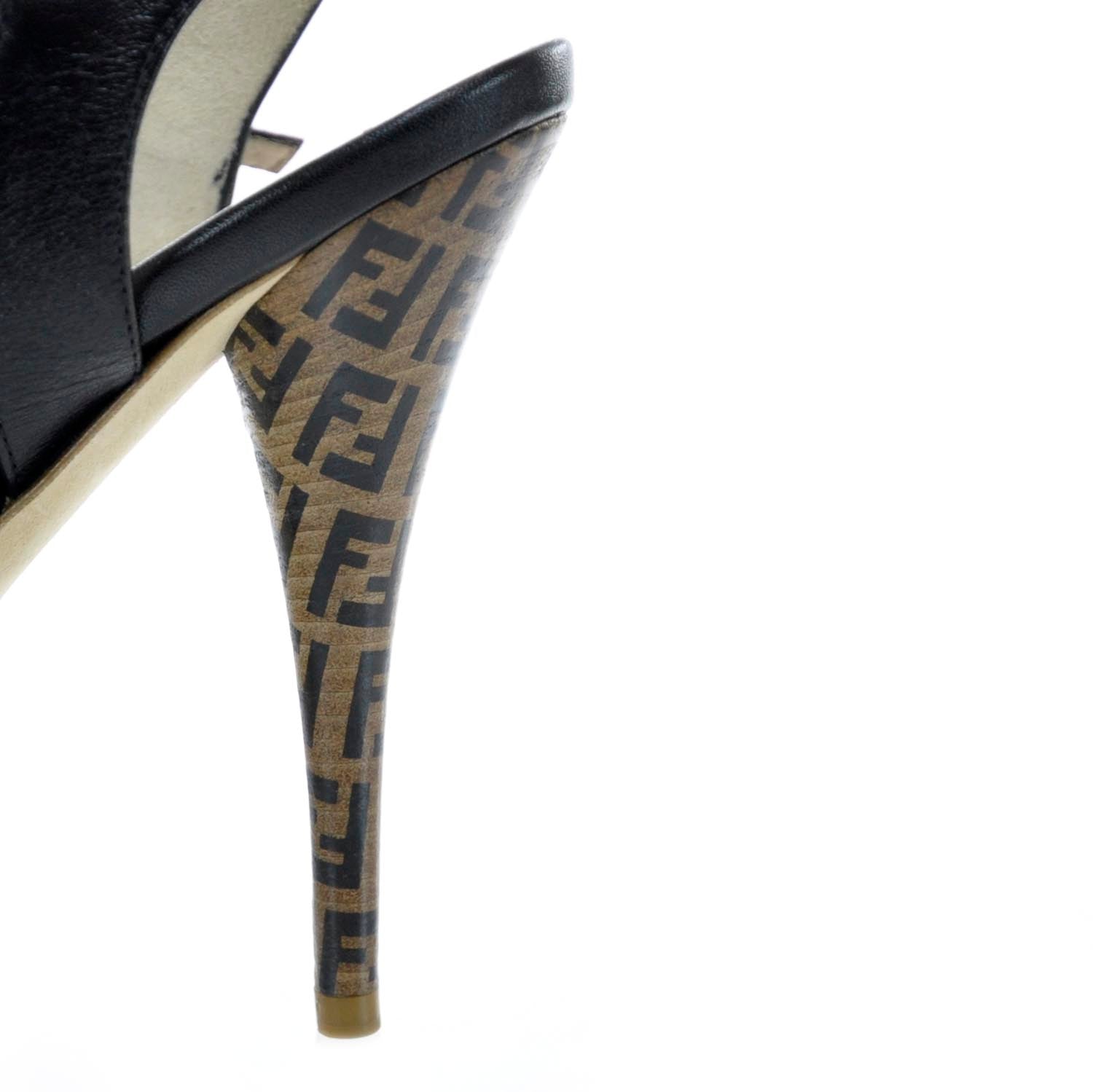 Fendi Zucchino Leather Platform Peep Toe Heels Pumps 39 8 of 8