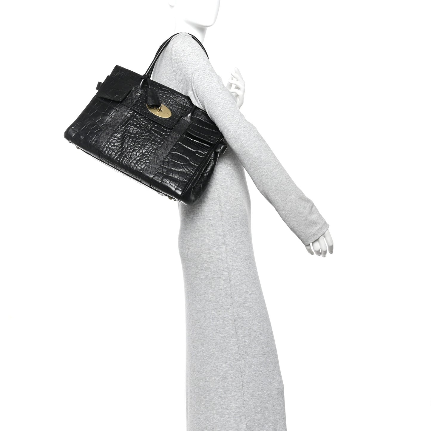 Calfskin Crocodile Embossed Bayswater Black