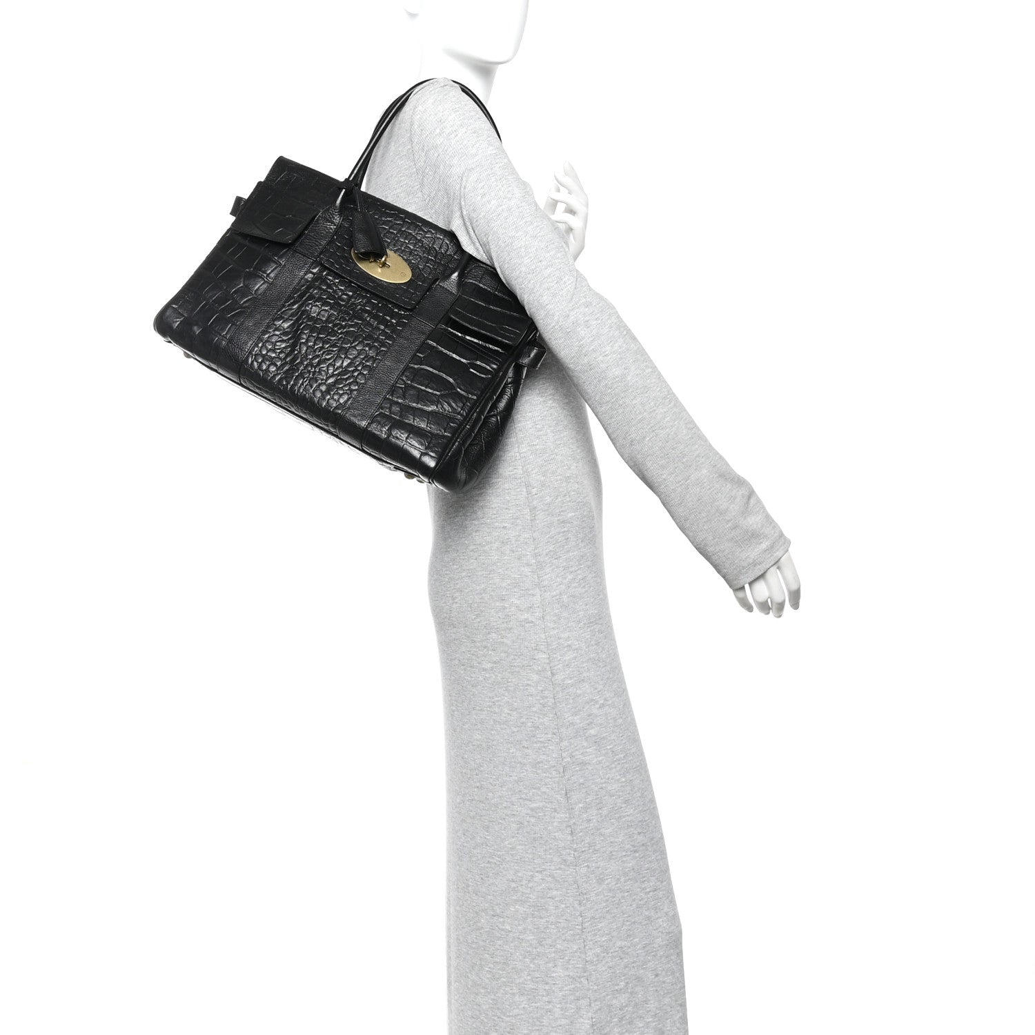 Mulberry Calfskin Crocodile Embossed Bayswater Black 2 of 13