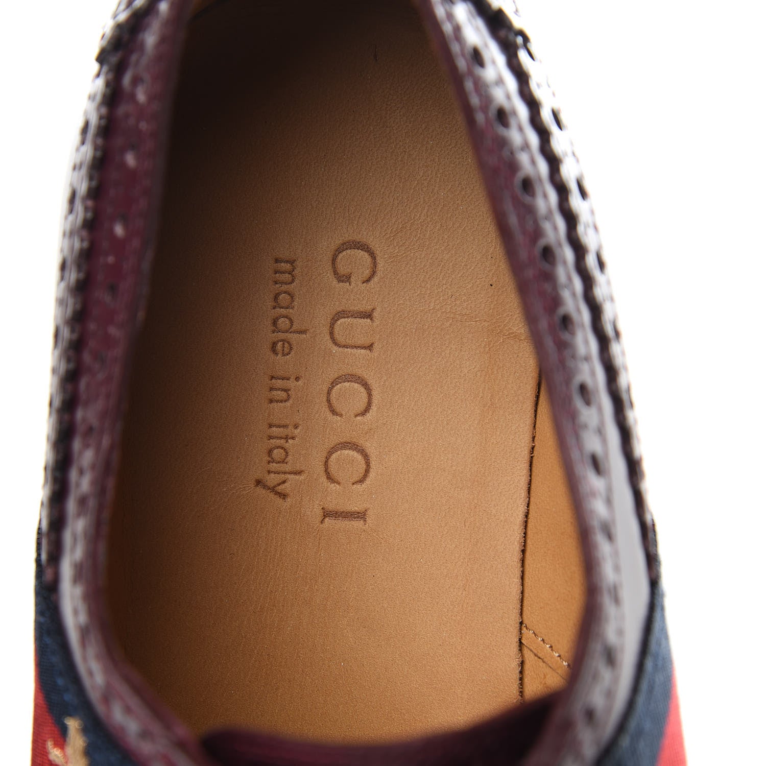 Gucci Calfskin Web Bee Embroidered Mens Slip-On Brogue Wingtip