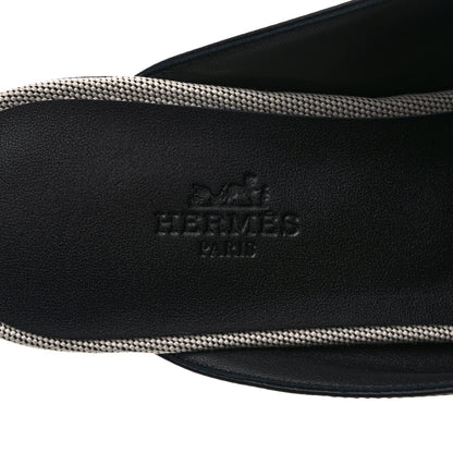 Hermes Canvas Calfskin Womens Groupie Mules 40 Prunoir Black 6 of 7