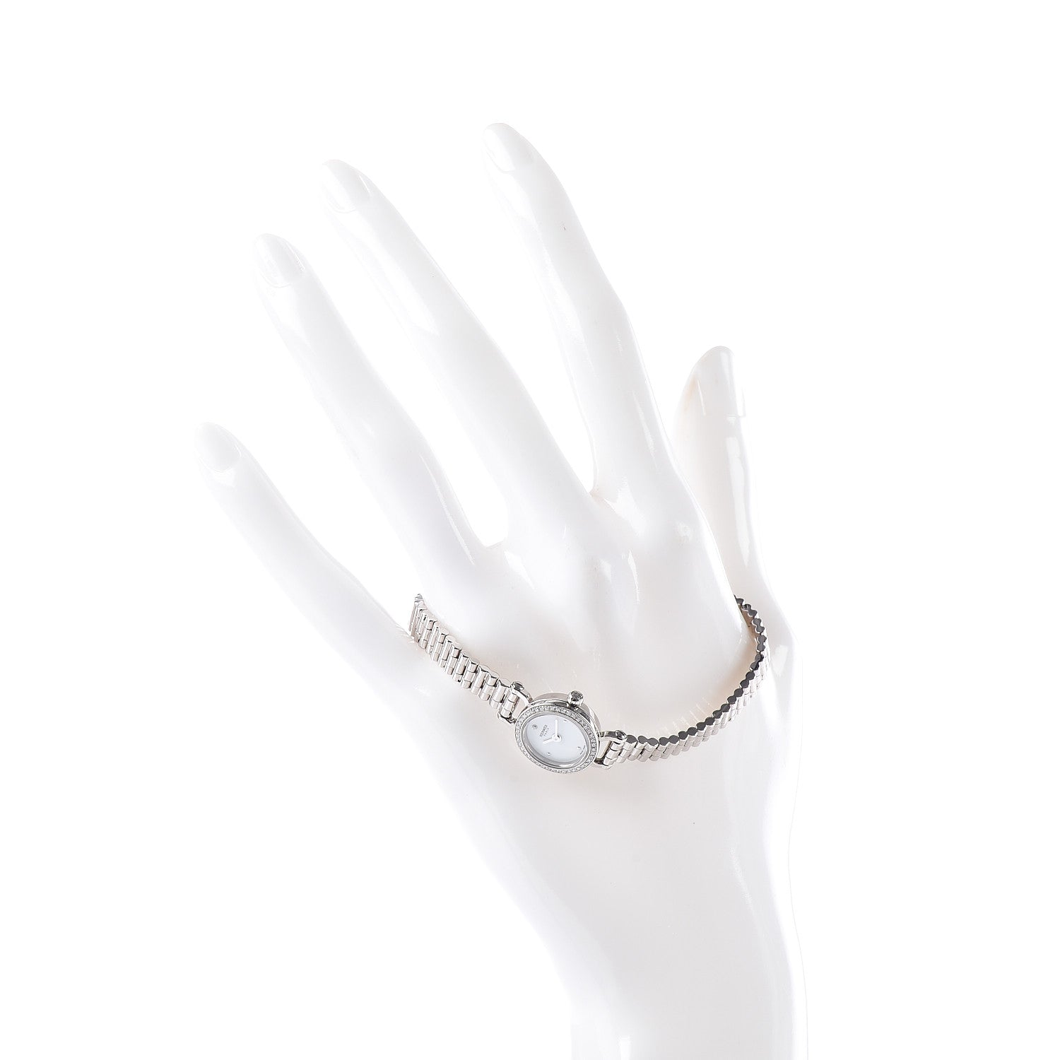 Hermes 18K White Gold Diamond 16mm Faubourg Quartz Watch 2 of 7