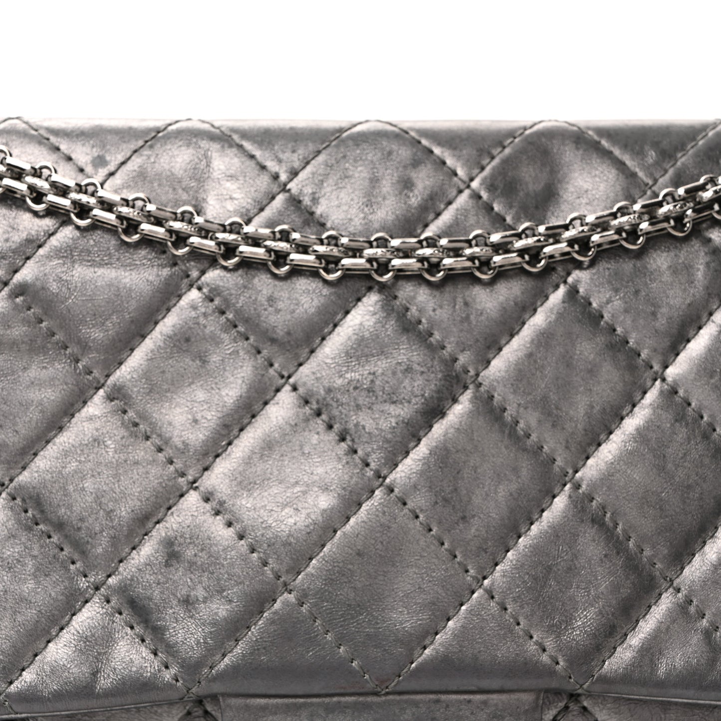 Metallic Aged Calfskin Quilted 2.55 Reissue 227 Flap Dark Silver