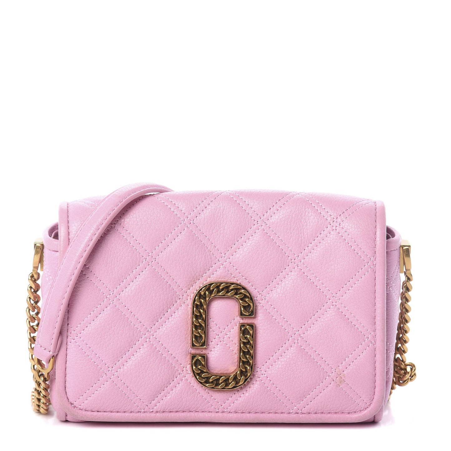 Grained Calfskin Quilted Double Stitched The Status Flap Crossbody Bag Pink
