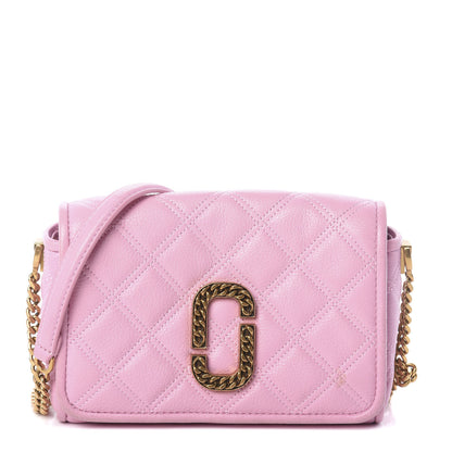 Marc Jacobs Grained Calfskin Quilted Double Stitched The Status Flap Crossbody Bag Pink 1 of 7