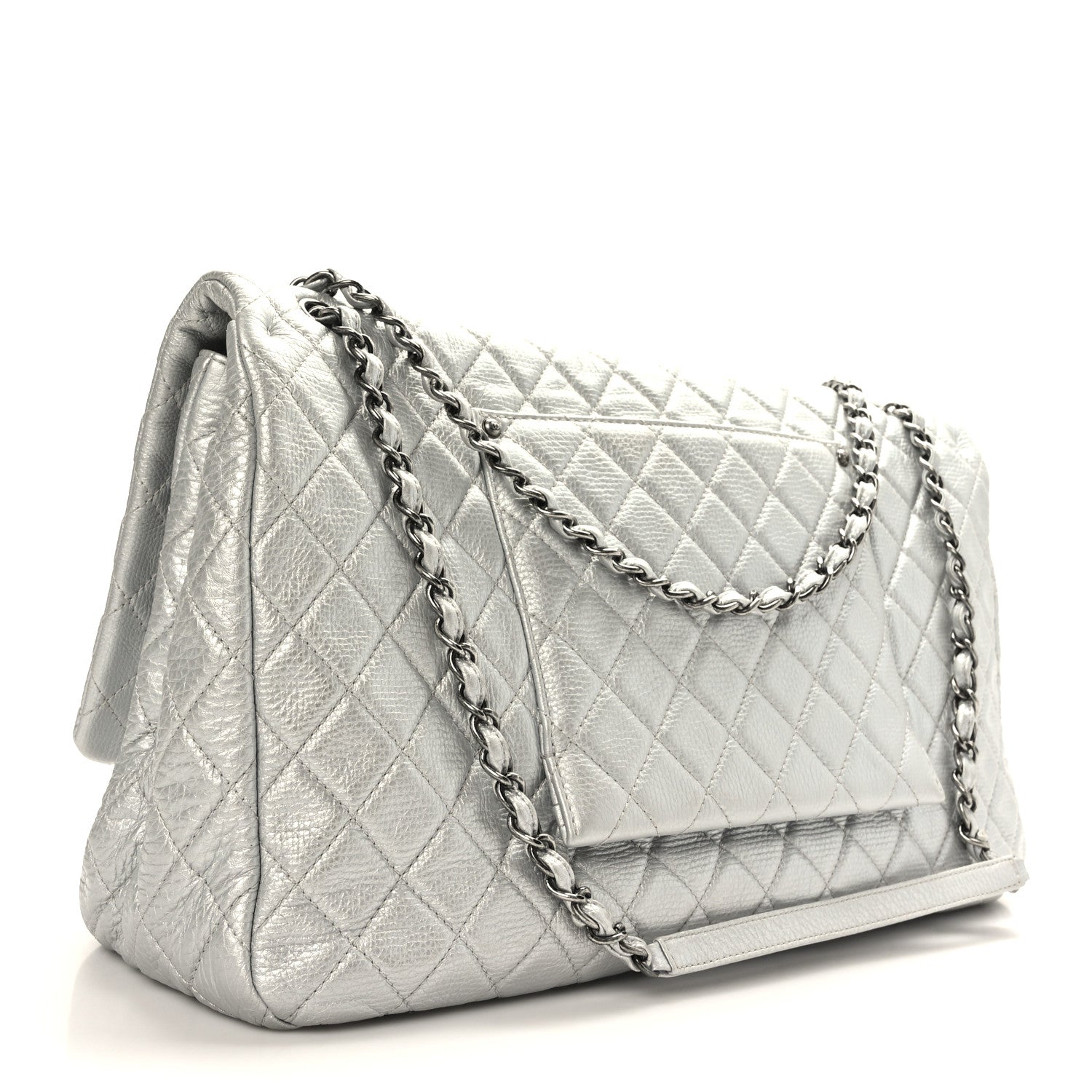 Chanel Metallic Calfskin Quilted Small XXL Travel Flap Bag Silver 3 of 9