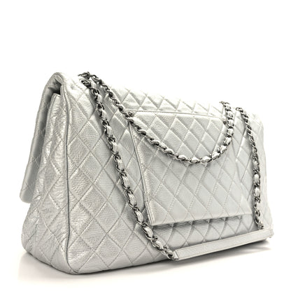 Chanel Metallic Calfskin Quilted Small XXL Travel Flap Bag Silver 3 of 9
