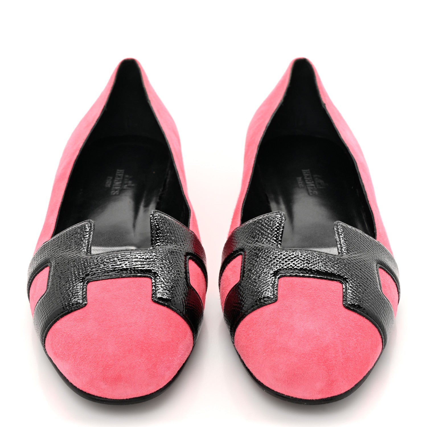 Hermes Velvet Goatskin Patent Epsom Nice Ballerina Flats 37.5 Fuchsia Black 3 of 9