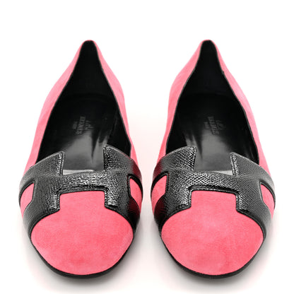 Hermes Velvet Goatskin Patent Epsom Nice Ballerina Flats 37.5 Fuchsia Black 3 of 9