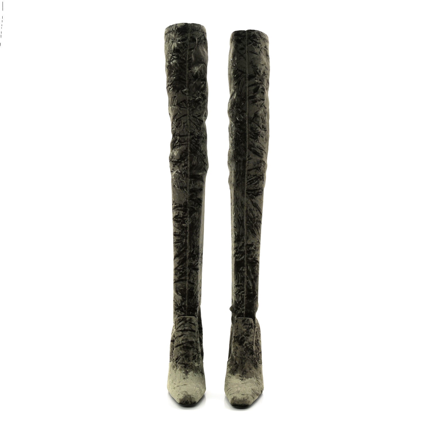 Saint Laurent Velvet Ella Knee High Boots 38.5 Bella Green 3 of 24