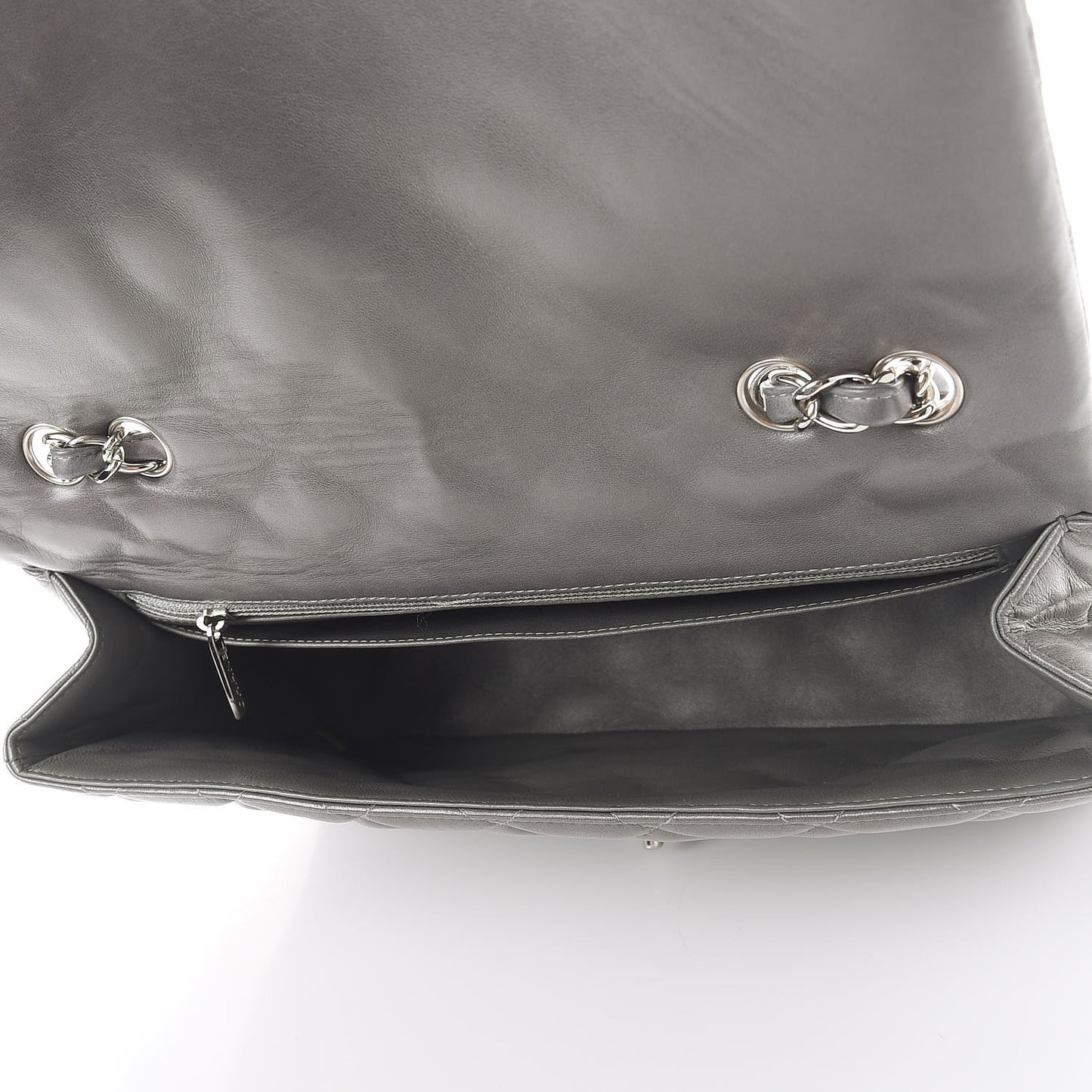 Lambskin Quilted Jumbo Single Flap Dark Grey