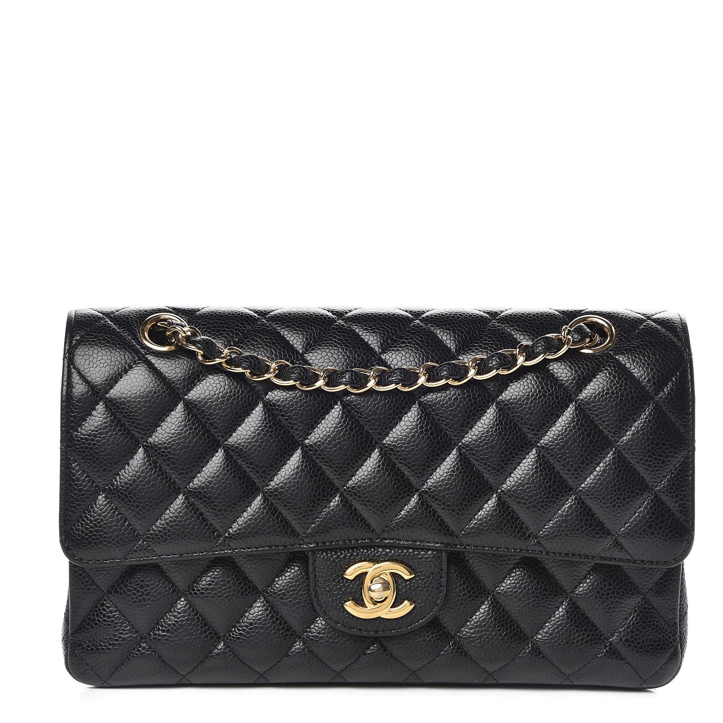 Caviar Quilted Medium Double Flap Black