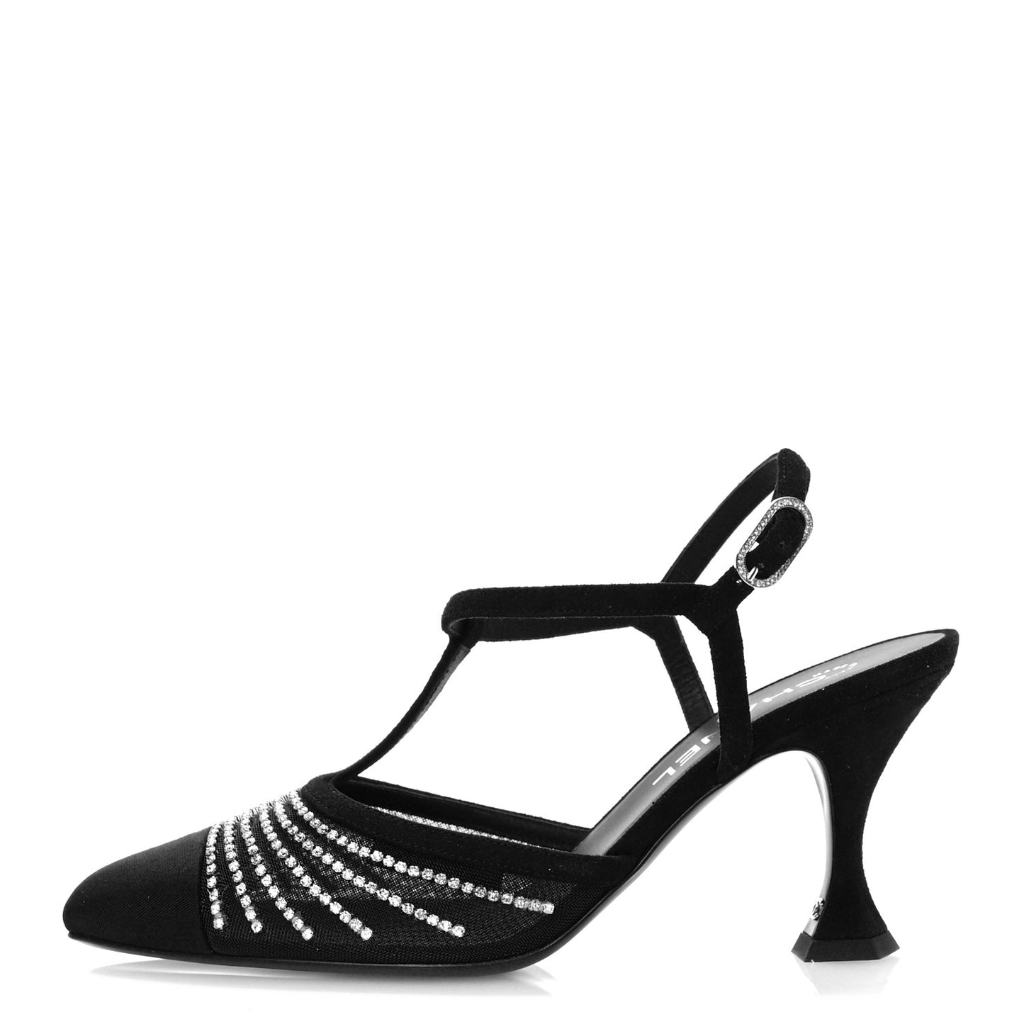 Suede Kidskin Mesh Crystal Sandals 38.5 Black