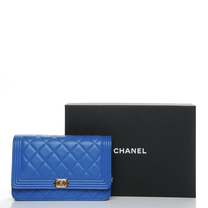 Chanel Lambskin Quilted Boy Wallet On Chain WOC Blue 9 of 9