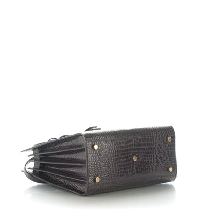 Saint Laurent Calfskin Crocodile Embossed Small Sac De Jour Deep Purple 4 of 7