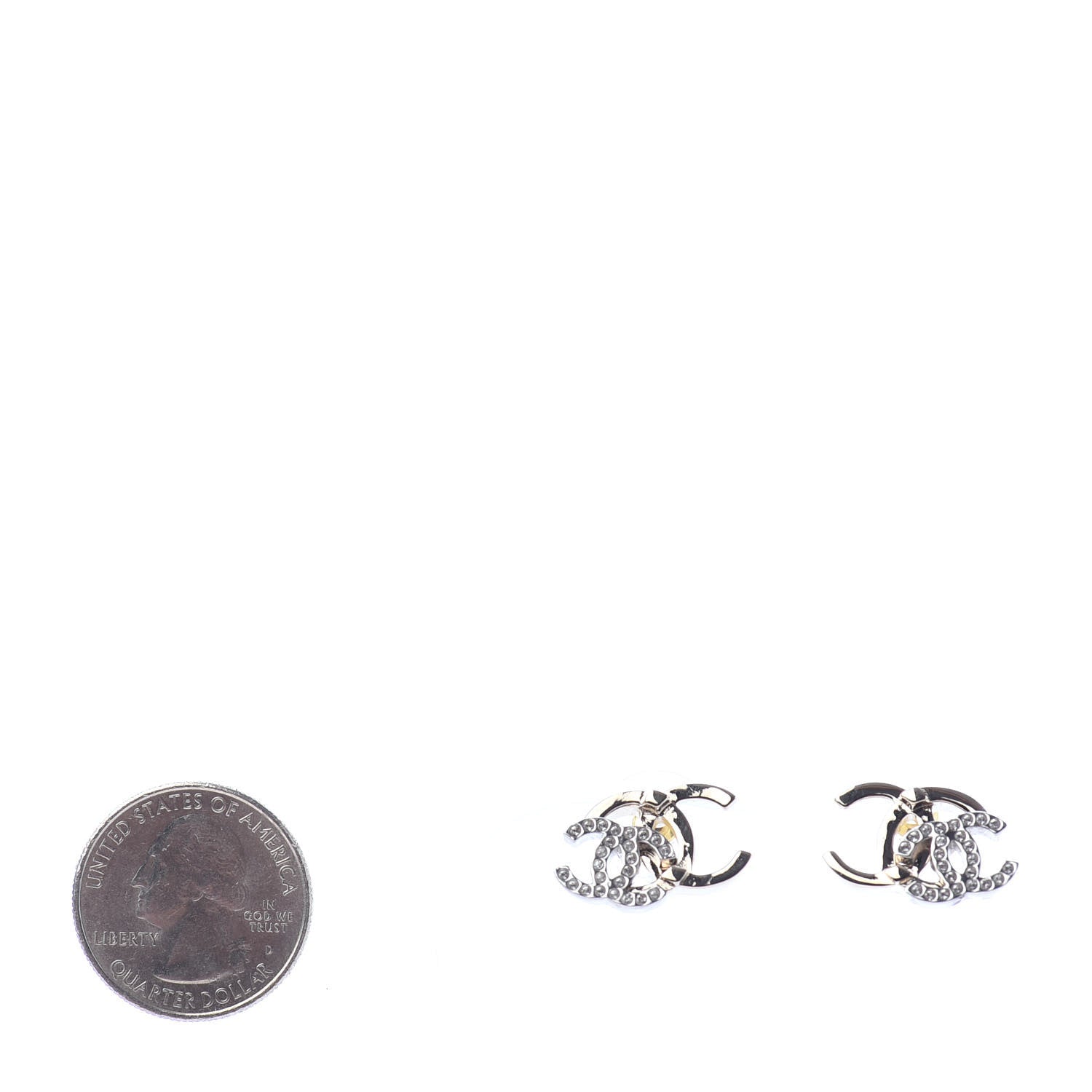 Chanel Crystal Double CC Earrings Gold Silver 2 of 4