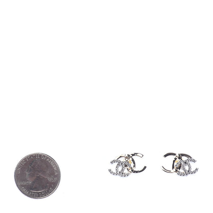 Chanel Crystal Double CC Earrings Gold Silver 2 of 4