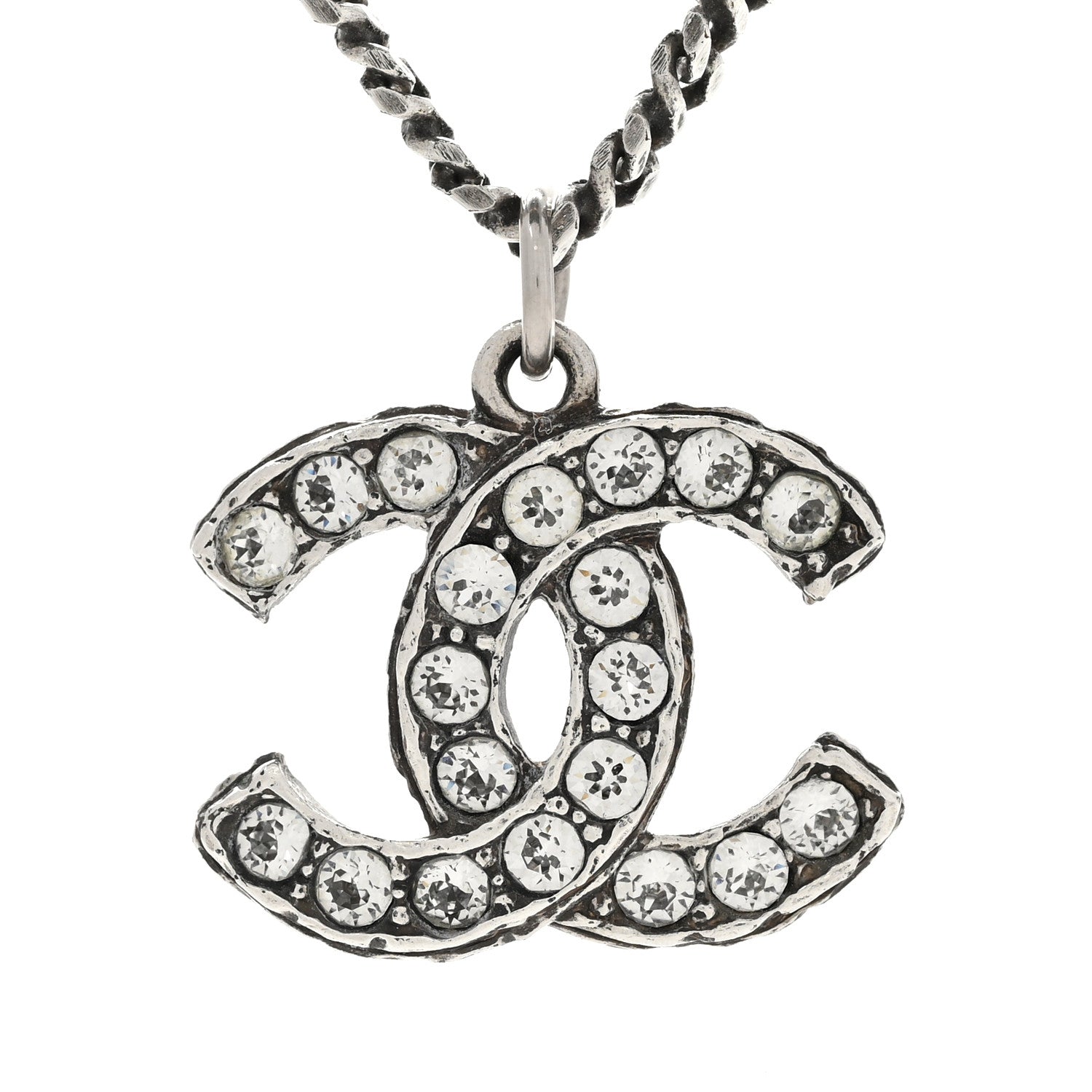 Chanel Ruthenium Crystal Pearl CC Pendant Necklace Silver 4 of 7