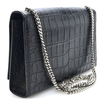 Saint Laurent Calfskin Crocodile Embossed Medium Classic Monogram Kate Tassel Satchel Black 3 of 9