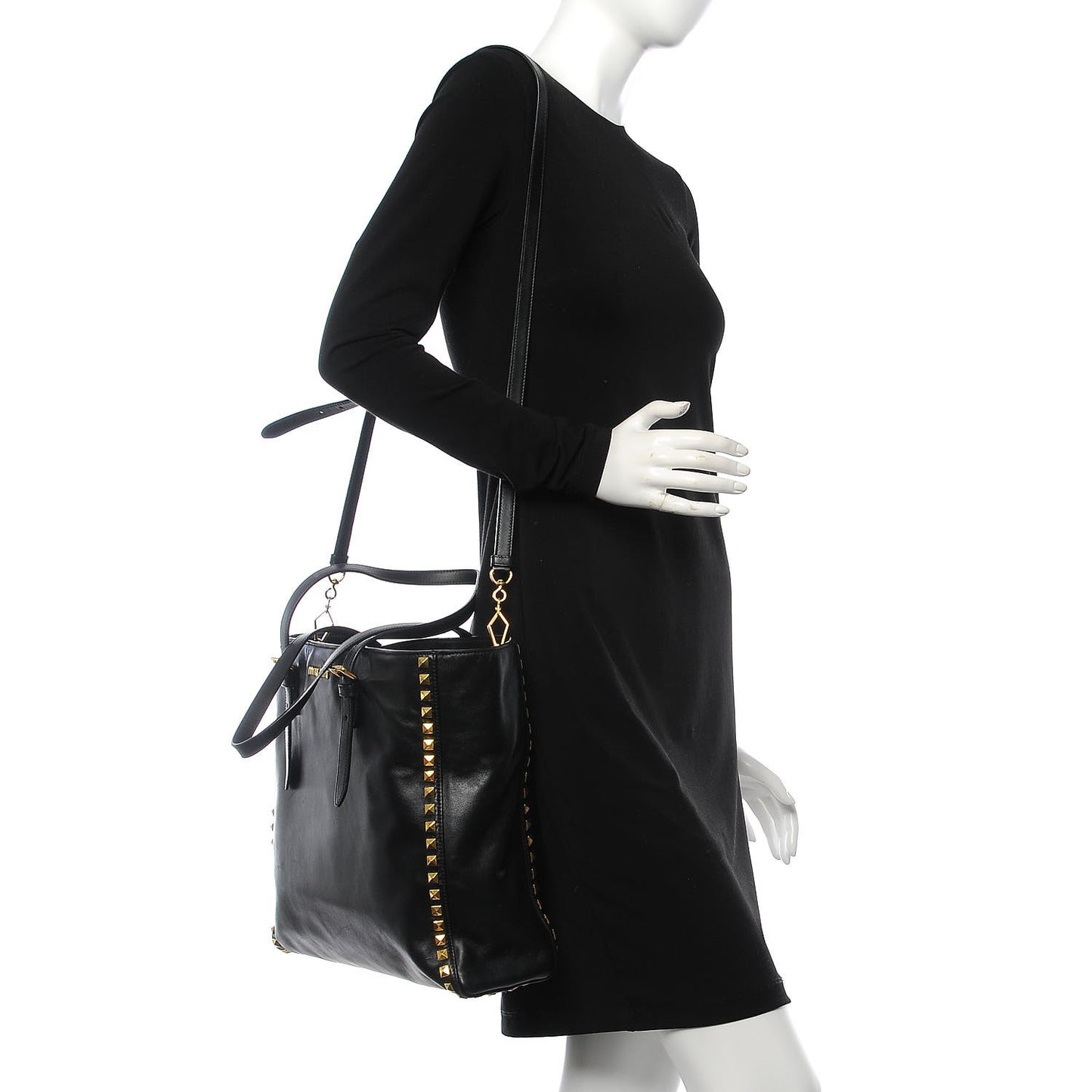 Soft Calf Studded Shopping Tote Black