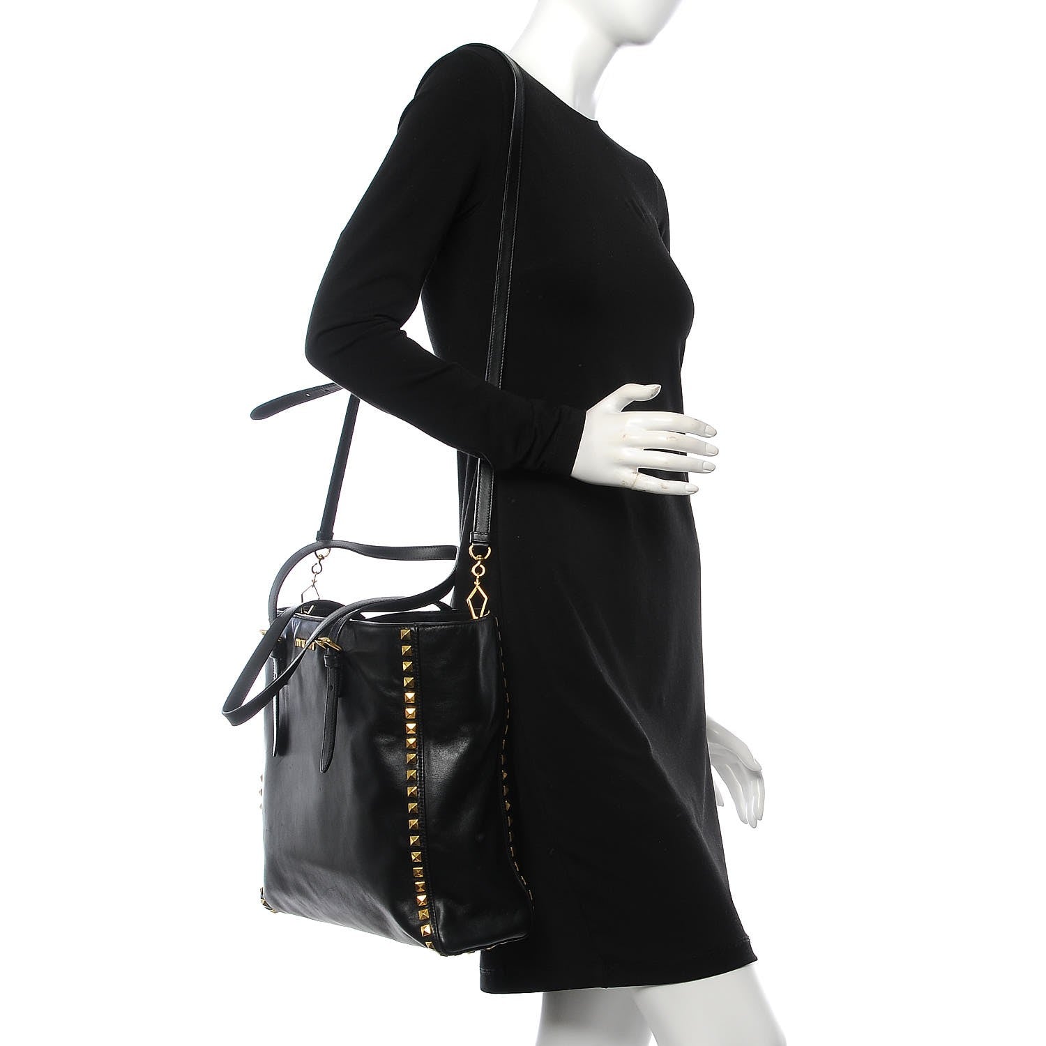 Miu Miu Soft Calf Studded Shopping Tote Black 2 of 8