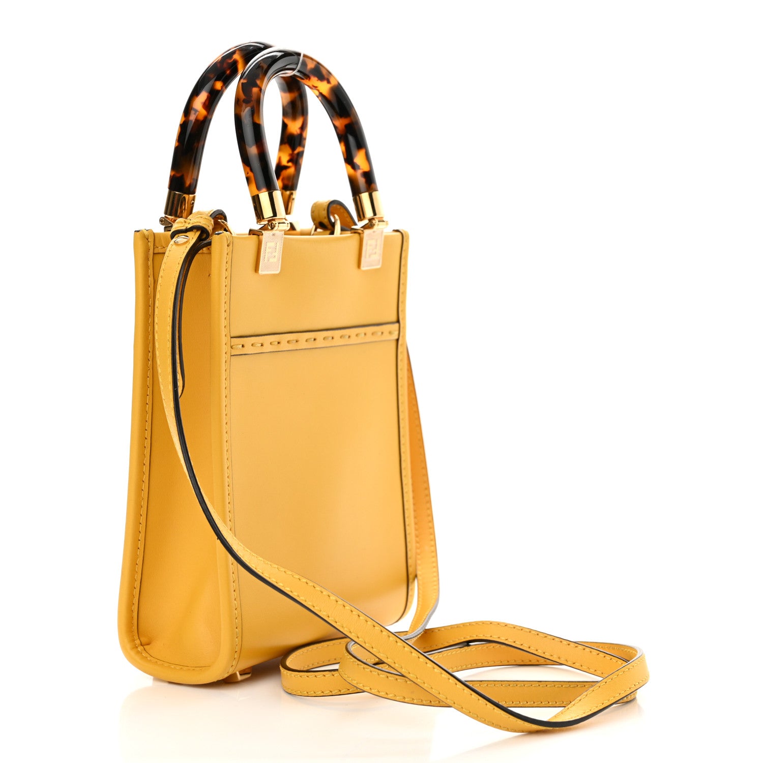 Fendi Vitello King Plexiglass Logo Embossed Mini Fendi Sunshine Shopper Tote Mimosa 3 of 12