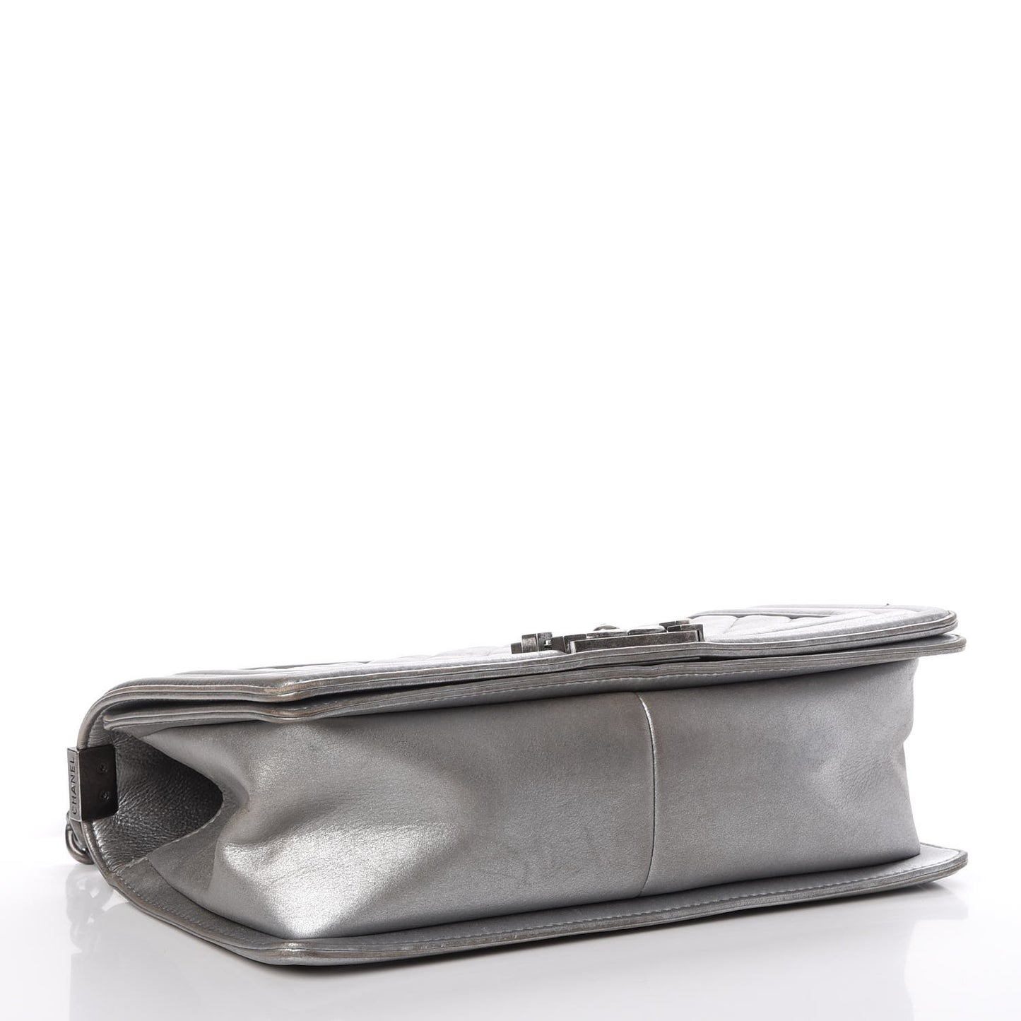 Metallic Calfskin Quilted Medium Boy Flap Silver