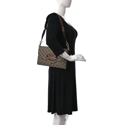 Gucci GG Supreme Monogram Azalea Calfskin Web Small Horsebit 1955 Crossbody Bag Beige Ebony Brown Sugar 2 of 9