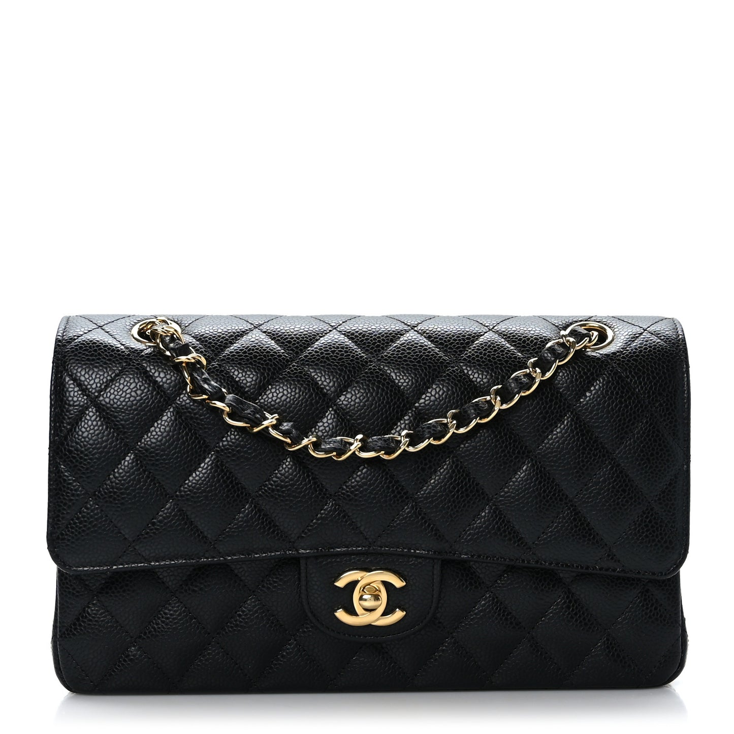 Caviar Quilted Medium Double Flap Black