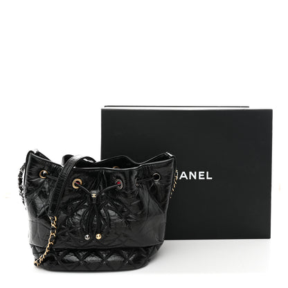 Chanel Shiny Aged Calfskin CC Chain Drawstring Bag Black 11 of 11