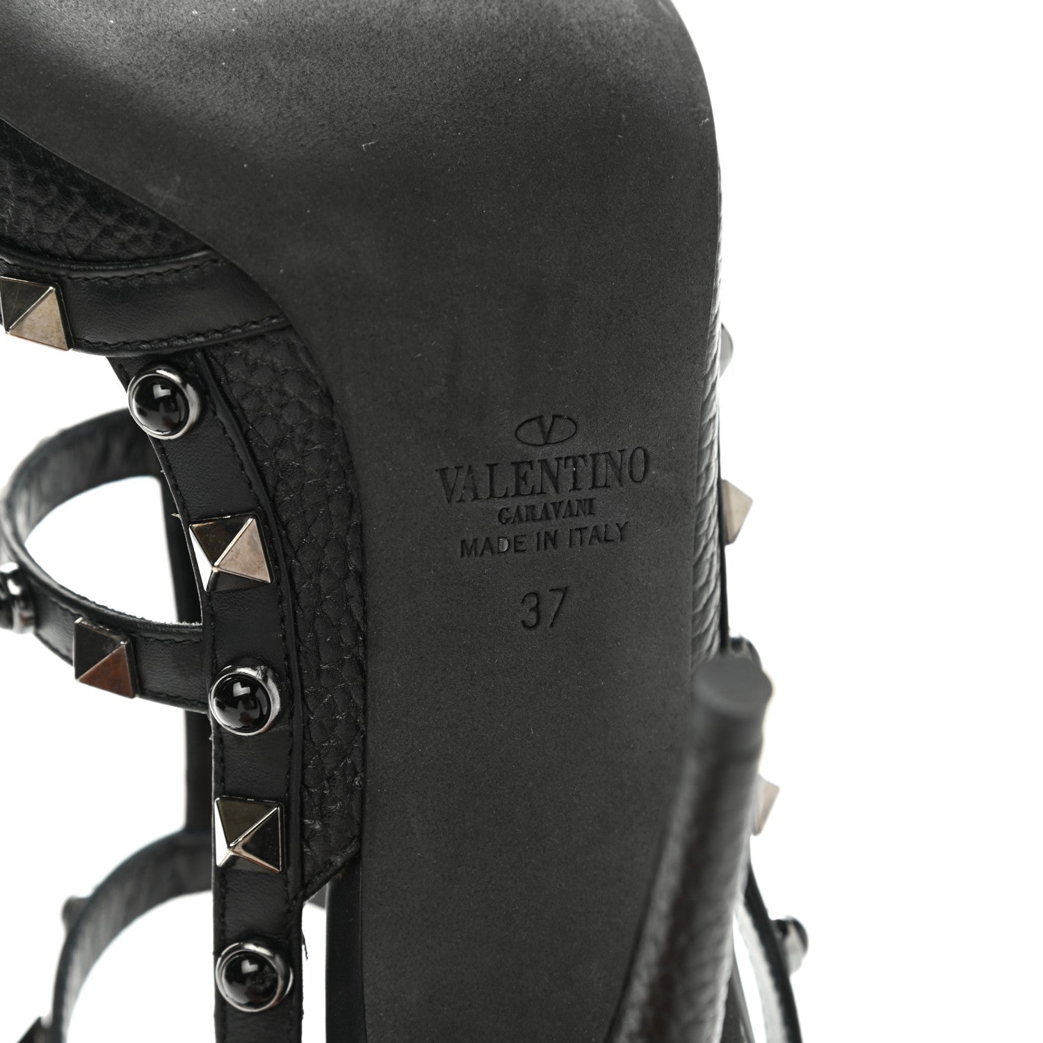 Valentino Garavani Pebbled Calfskin Onyx Rockstud Rolling Ankle Strap 100mm Pumps 37 Black 6 of 8