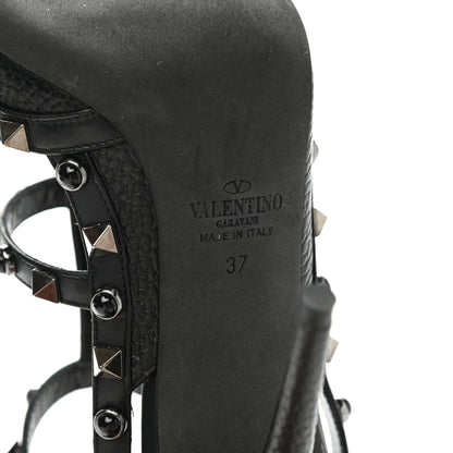 Valentino Garavani Pebbled Calfskin Onyx Rockstud Rolling Ankle Strap 100mm Pumps 37 Black 6 of 8