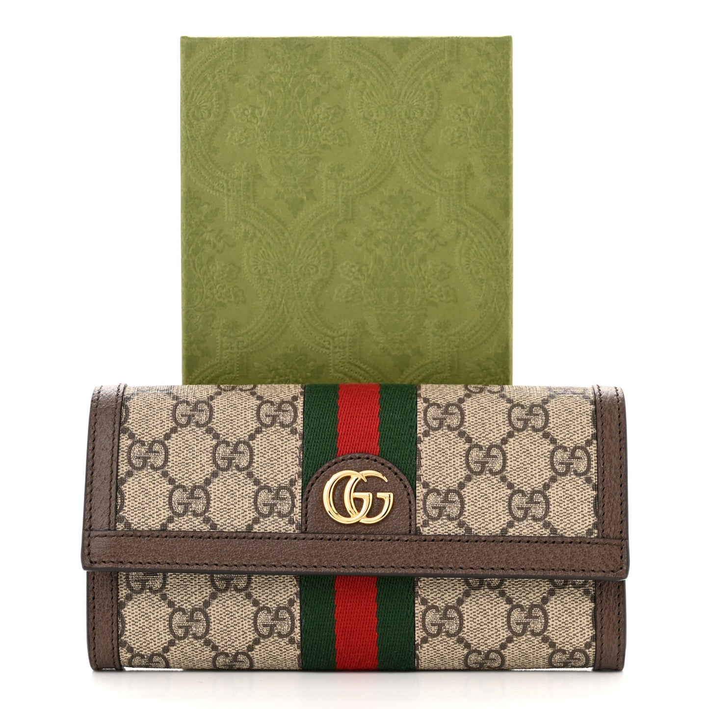 GG Supreme Monogram Web Ophidia Continental Wallet Brown