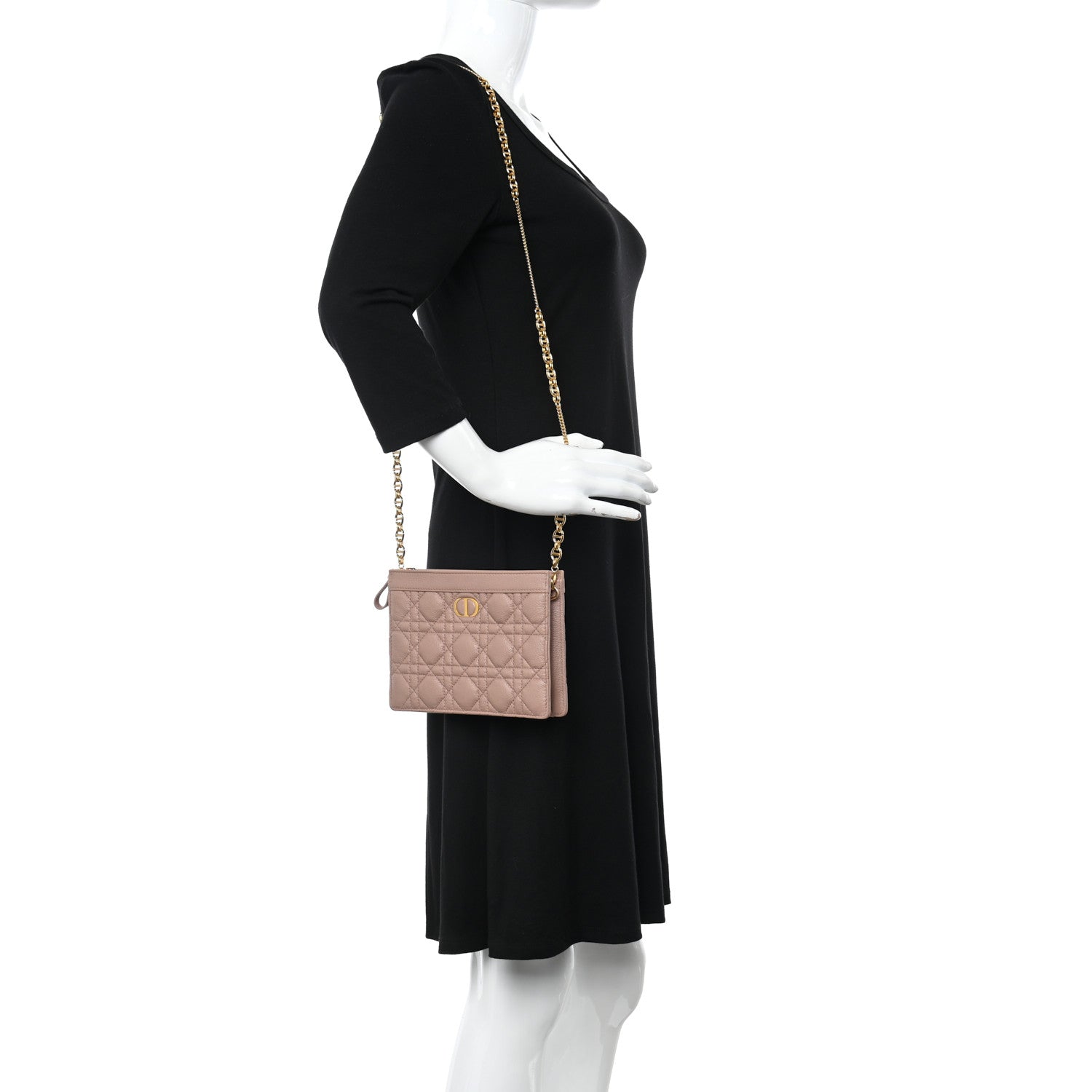 Christian Dior Calfskin Cannage Caro Zipped Pouch With Chain Fard 2 of 16