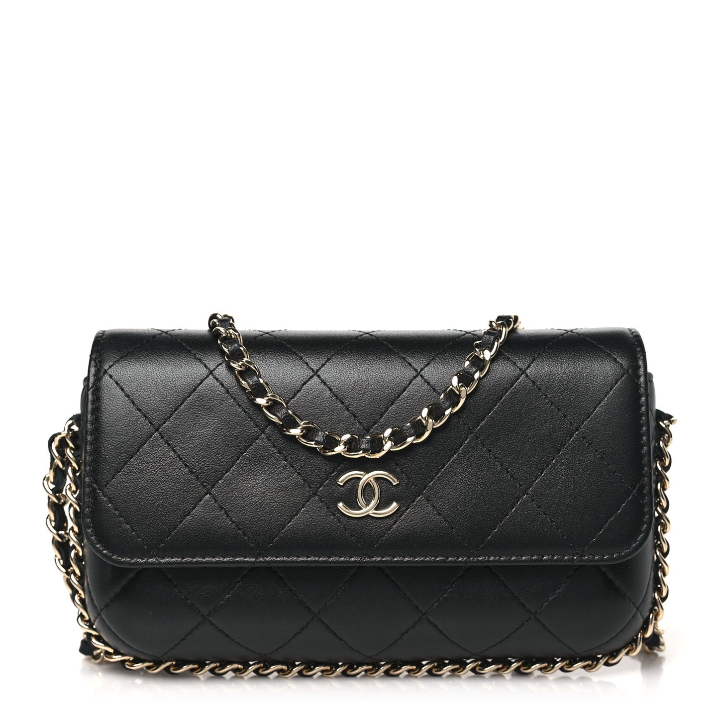 Lambskin Quilted Chain Around Clutch On Chain Black