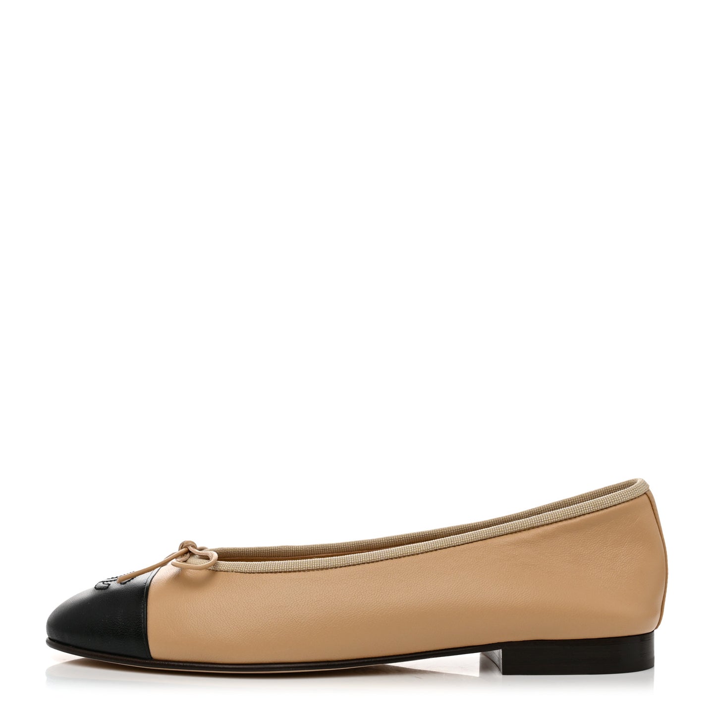 Lambskin Cap Toe CC Ballerina Flats 39 Beige Black