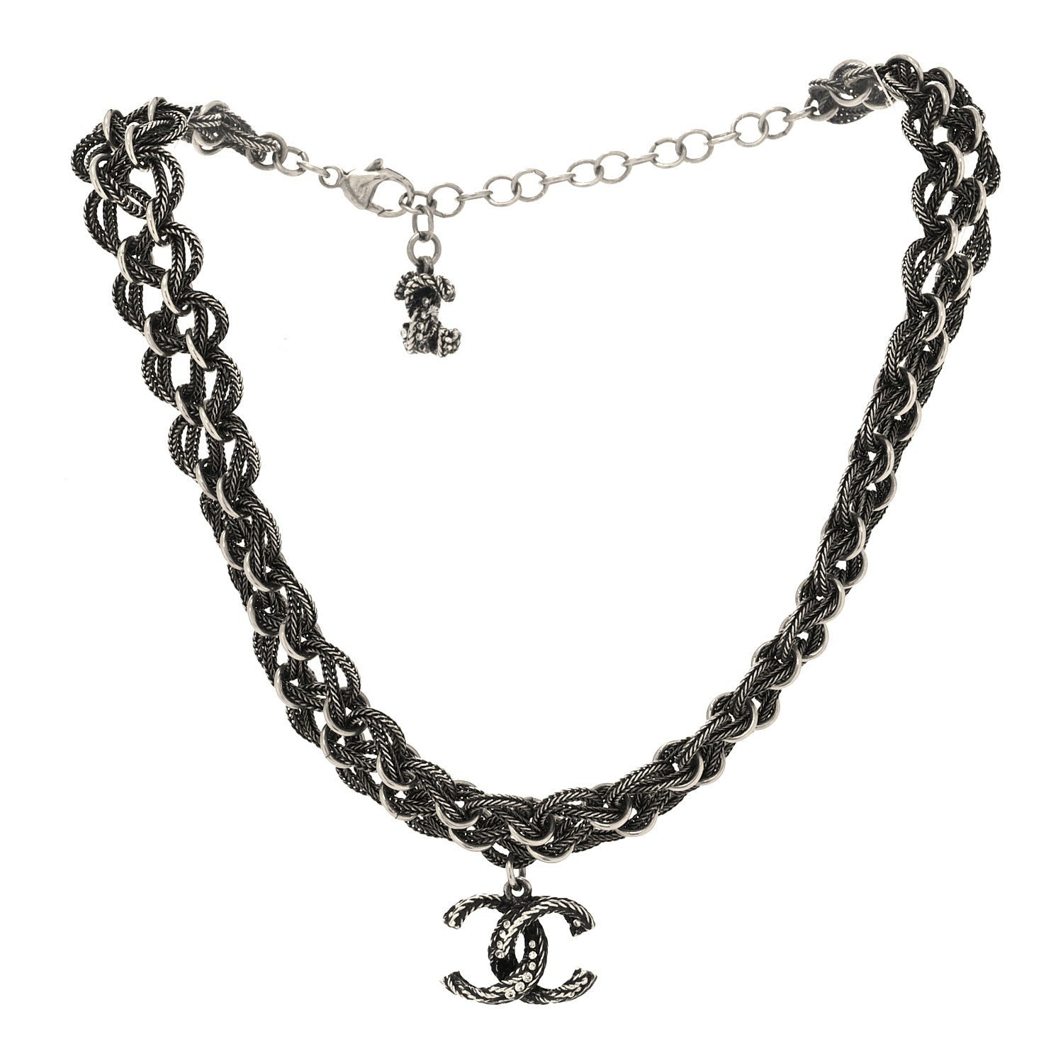 Chanel Twisted Chain Link Crystal CC Choker Necklace Ruthenium 3 of 5