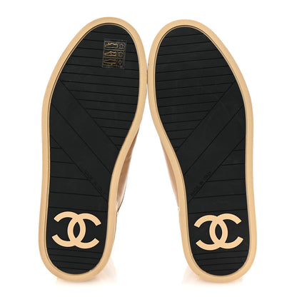 Chanel Lambskin Logo High Top Sneakers 35.5 Ivory Black 6 of 9